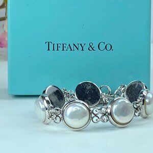 Tiffany & Co. Sterling silver Retired Iridesse Pearl bezel link bracelet JR382